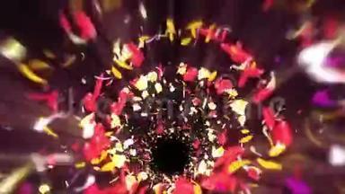 五颜六色的花瓣。 螺旋状闪亮的花瓣。 花朵图案。 很漂亮的花瓣。 旋转花瓣的漩涡。 循环动画。
